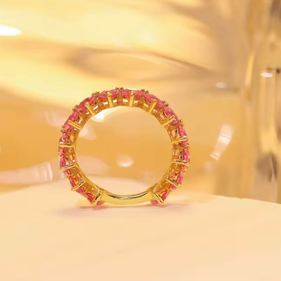 Alliance Multi Crystal Mini Rose Heart 9 carat Moissanite 925 Gold Ring - Picture 4 of 10